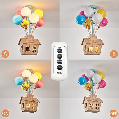 BOBOPAI Plafonnier Chambre d'Enfant,Lampe Suspendue Bois LED Télécommande,Lampe Ballon Verre Rond,Lustre Moderne Garçon Fille Chambre à Coucher,Maternelle,Chambre Bébé (Ampoule Incluse)