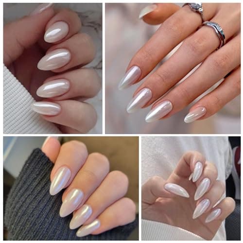 NO.1 Perle Effet Chrome Ongle BISHENGYF: Perle Blanche Poudre Chrome Ongle Chromée, Poudre de Paillettes Aurora Transparente, pour Glazed Donut Nails, Pearl Shimmer Nails