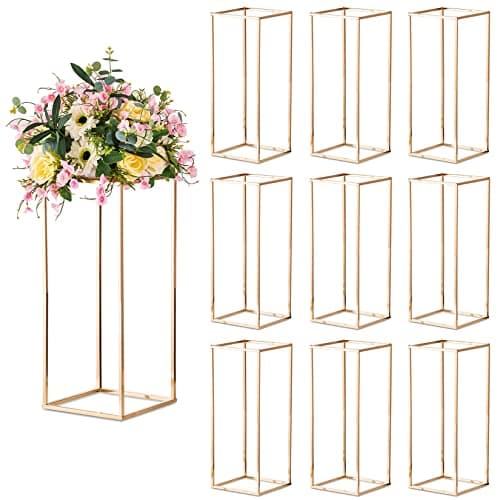 Sziqiqi Support de Fleurs Centres Table Mariage - 10 Pcs Vases à Colonne Or Métallique Grand Vase 60cm Vases Rectangulaires Centres Porte Fleurs Géométriques Table Centres Décorations Maison