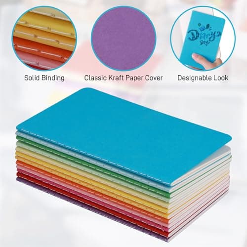 JIANTA Lot de 24 Carnet de Note A6, Blanc Carnet A6, Carnet de Notes A6 Journal Bloc-notes A6 avec Couverture en Papier Kraft 12 Couleurs pour Notes, Écriture, Bureau, Budget, Liste, École, Collège