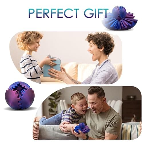 Sphère Steampunk Engrenage,Boule à Engrenages, Boule Engrenage 3D-imprimée pour Soulagement du Stress,Boule Fidget Créative,pour Enfants et Adultes,pour Relaxation et Concentration (Bleu-Violet)