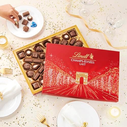 Lindt - Boîte CHAMPS-ÉLYSÉES Lait - Assortiment de Chocolats au Lait - Pralinés, Croustillants et Onctueux - Idéal pour Noël, 482g