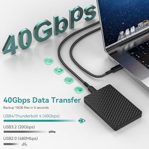 ConnBull Cable Thunderbolt 4 Cable 40Gbps, [2-Pack 1m] Câble High Speed USB C Supporte 240W/ 8K@60Hz pour Thunderbolt 3/USB4, iPhone 15 Pro, Macbook, iPad Pro, iMac