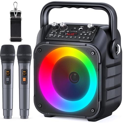 Karaoke Adulte, Haut-Parleur Bluetooth Portable Karaoke pour Adultes avec 2 Microphones sans Fil, Système PA pour Adultes et Enfants avec Lumières LED pour Les Fêtes (Noir)