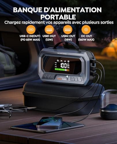 Booster Batterie Voiture avec Compresseur 6000A 160PSI YaberAuto Booster Batterie Moto avec 65W Charge Rapide (Tous Gaz/12,0L Diesel),Démarreur avec Gonfleur,Câble Rallongé,Grand Écran et Lumière LED
