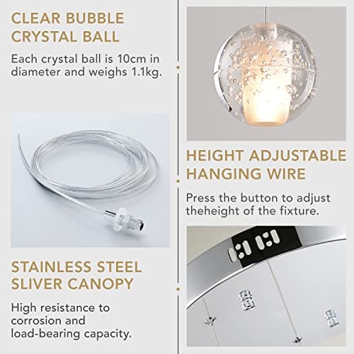 KJLARS Suspensions LED Contemporaine Pendentif Lampe Hauteur Réglable Lustres adapté pour salon table à manger escalier chambre Plafonniers lampe suspendue (14 Lights)