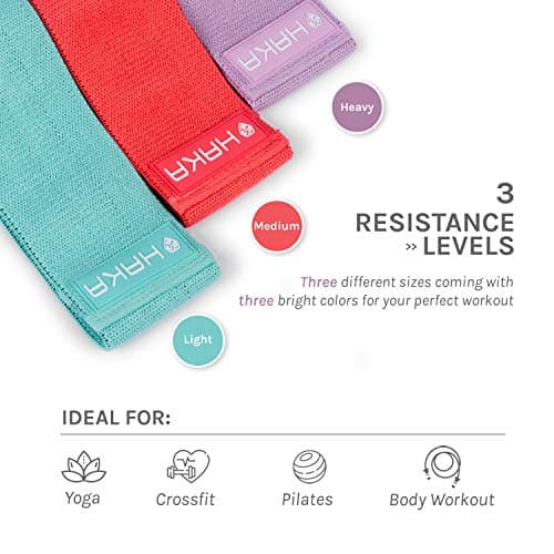 HAKA Booty Bands Lot de 3 bandes de fitness élastiques [antidérapantes et indéchirables] – Lot de bandes de résistance en tissu idéal pour l'entraînement des jambes et des fesses, avec eBook (français