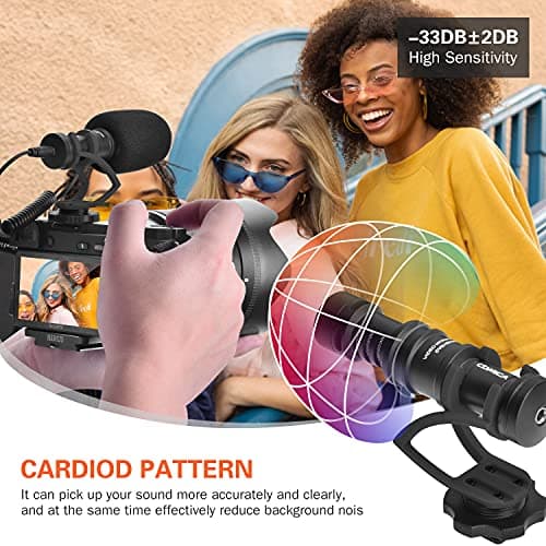 COMICA Microphone Caméra Compact CVM-VM10II Micro Directionnel à Condensateur avec Wind Muff Microphone Cardioid Shotgun pour DSLR Caméra Canon,Nikon,Fuji,Sony,Panasonic,Smartphones etc.(Noir)