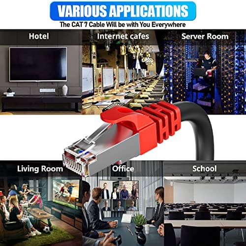 Cable Ethernet 20m, Cable RJ45 Blindé Cat 7 Câble Réseau 20 Mètres Haut Débit 10Gbps 600MHz Gigabit Cable LAN Extérieur Imperméable SFTP Noir Câble Internet pour Routeur Modem Switch