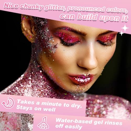Gel Pailleté Pour Le Corps, Paillettes Rose Pour Le Visage, Lotion Scintillante Holographique, Gel Pour Le Visage Et Le Corps Pour Les Yeux, Les Cheveux, Les Ongles, L'art DIY, Maquillage (50ml)