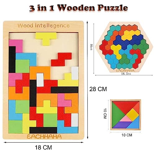EACHHAHA Puzzle Enfant 3 Ans,Tangram Bois Puzzle 3 en 1,Casse-tête en Bois, Améliorer la pensée logique et la cognition des Structures géométriques,Cadeau d'anniversaire pour Enfants