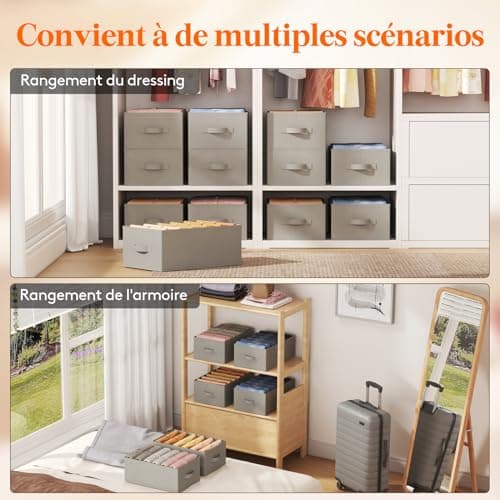 Lifewit Lot de 4 Boite Rangement Vetement Pliable avec 6 Compartiments, Organisateur Armoire, Boîte de Rangement Tiroir, Armoire Rangement pour Vetements, Pantalons, Pull, 42 X 27 X 17 cm, Gris