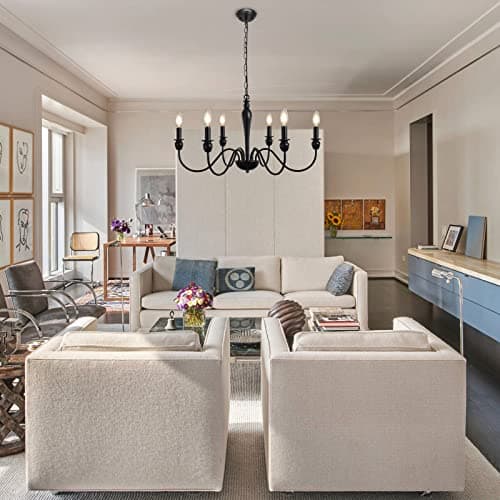 MRHYSWD 6 LumièRes De Lustre Noir, Lustre Salon Lustre Chambre Salle A Manger Cuisine Paille Couloir Entree, Lustre Suspension Industriel Vintage, RéGlable En Hauteur, Sans Ampoules