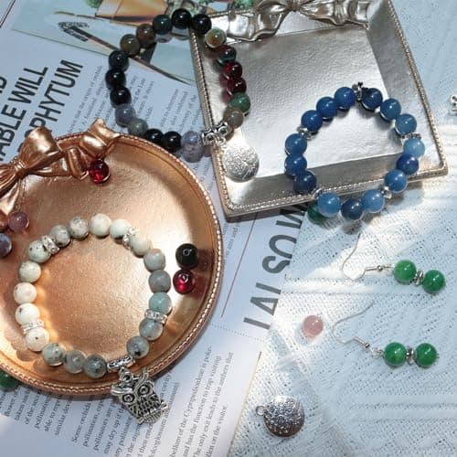 BLAESIFF 8mm Perles Pierre Naturelle pour Bracelet, 12 Couleurs Perles pour Bracelet pierre naturelle, Perles Bijoux Kit pour Bracelet, Boucles d'oreilles, collier(381pcs)