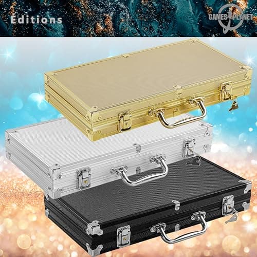 GAMES PLANET Mallette de Poker avec 300 jetons Laser, édition Argent/Or/Noir - Sélection: Argent