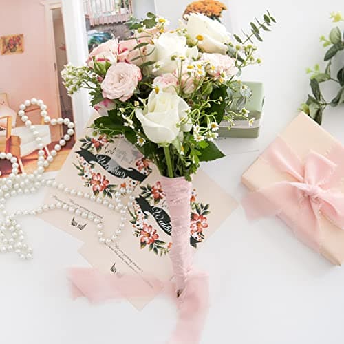 CHUQING Ruban cadeau rose blush (38 mm x 6,3 m) - Ruban en mousseline de soie large pour baptême, emballage de cadeaux spéciaux, décoration et loisirs créatifs