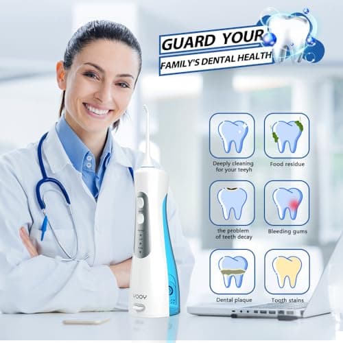 YOOY Jet Dentaire Hydropulsuer,Irrigateur Oral Professionnel IPX7 Étanche,5 Buses 3 Modes Detartreur Dentaire,Rechargeable de Voyage Jet dentaire portable,Hydropulseur dentaire sans fil Water Flosser