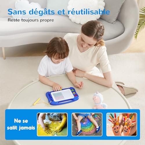 SGILE Tablette à Dessin Magnétique pour Enfants, Ardoise Magique Effaçable et Colorée avec Stylo Magnétique, Tableau Magique avec Trois Tampons, Jouet de Voyage, Cadeau d'anniversaire, Bleu