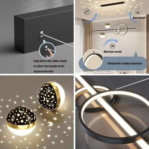 Aleaty Table à manger LED suspension dimmable LED suspension moderne suspension hauteur réglable Designer suspension réglable à distance dimmable suspension (noir, 80cm)