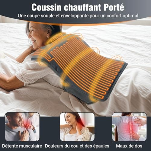 Comfytemp Infrarouge Lointaine Coussin Chauffant pour le Dos, Épaules et Nuque, 2.5lb Coussin Chauffant Dos Électrique 20"×22", Chauffage Rapide avec 6 Niveaux de Chaleur et Arrêt Automatique, Lavable