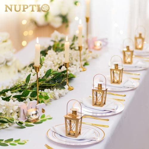 NUPTIO Lanternes À Réchaud Bougies - 2 Pièces Petites Bougies À Réchaud en Métal Doré Mini Lanternes de Jardin Ornements Suspendus L'extérieur Décorations Mariage Cadeau Noël Centre Table