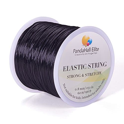 PH PandaHall 1 Bobine de 60m Fil de Fibre Elastique/Corde Elastique pour Enfiler des Perles et Creation de Bijoux, Diametre : 0.8mm, Noir
