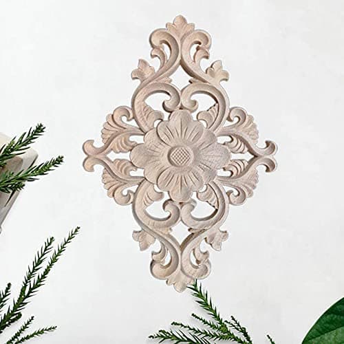 4 Pièces Bois Sculpté Onlay Applique Non Peint Onlay Cadre | Porte Décoration Style Applique en Bois Sculpté Décalque Creux Décoratif Applique Incrustation Artisanat pour Armoires