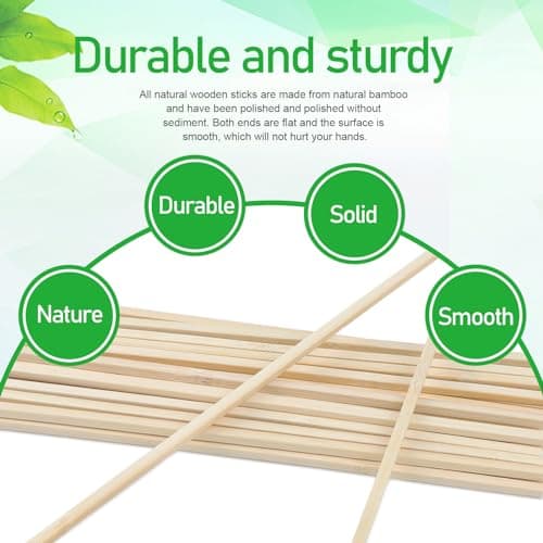QEEYON Bâtons de Bambou,30 pcs Baguette Bois Naturel,Carré Tasseau Bois,Bambou Tige Barbe a Papa Bâtons de Travaux Manuels, pour Arts Plastique Bricolage Décorations(30cmx5mm)