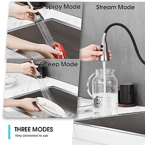CREA Robinet de Cuisine avec Douchette Extractible, Mitigeur Monocommande Robinet Évier de Cuisine de Pulvérisation Haute Pression avec Aimant Rétractable en Acier Inoxydable Mat Brossé