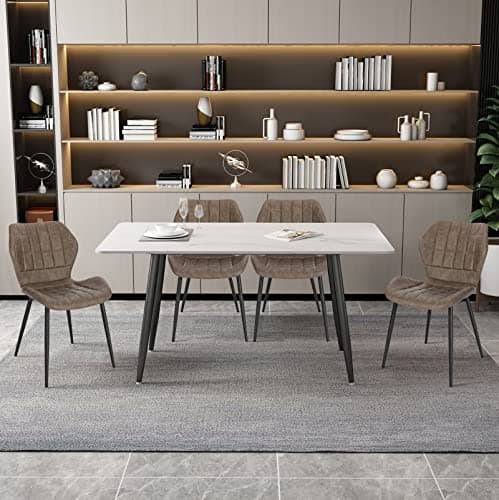WOLTU Lot de 4 Chaises Salle à Manger, Chaise Scandinave, Chaise de Cuisine, Chaise Salon, Assise Rembourrée, Chaise en Simili Cuir, Brun Foncé, Pieds en Métal, BH357dbr-4