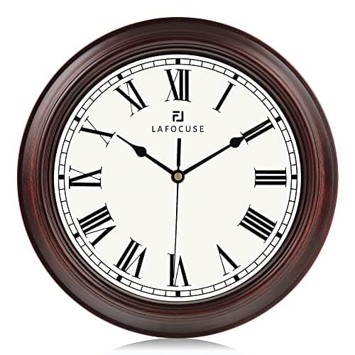 Lafocuse Horloge Murale Chiffres Romains Vintage, Silencieuse Pendule Murale Marron Rétro Classique, Elégant Déco sans Tic-tac pour Salon Chambre Bureau Cuisine 30cm