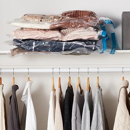 Amazon Basics housses de rangement sous vide avec pompe manuelle, Fermeture éclair, 5 pièces, Taille L, Clair