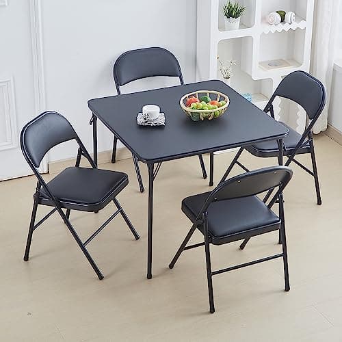 KAIHAOWIN Lot de 4 Chaises Pliantes, Chaise Pliante Rembourree avec Structure Métallique Stable, Chaise Pliante Peu Encombrante Convient pour Le Salon, La Salle à Manger, Le Bureau, Noir