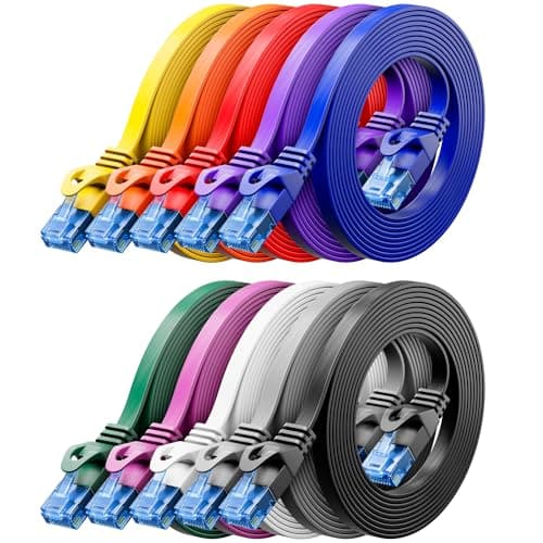 deleyCON 10x 1m CAT6 Câble Réseau Plat 1000 Mbit Gigabit LAN - Cat 6 RJ45 Ethernet Câble de Raccordement Câble de Pose fin Plat - pour Internet Switch Routeur Modem Panneau de Brassage - Coloré