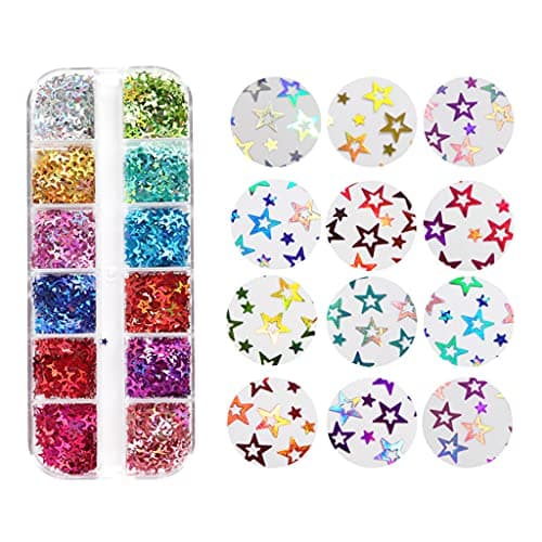MISHITI 12 grilles/boîte Paillettes holographiques étoiles Creuses Forme Paillettes résine époxy Remplissage
