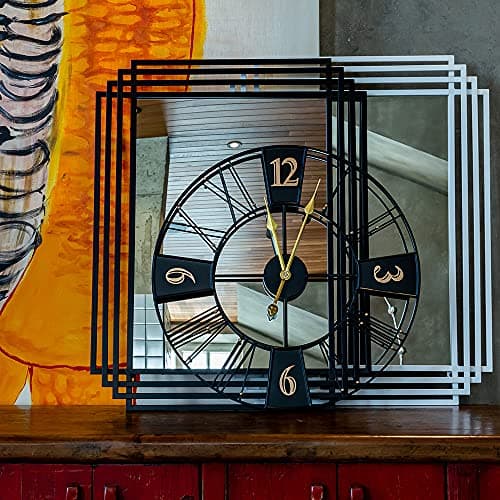Yumyolk Horloge Murale Ronde, 60 cm, Silencieuse, Fonctionnement à Piles, Lunette Noire, Aiguilles Or, Chiffres Arabes Or