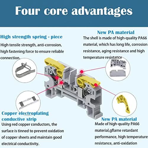 Bornier de Rail DIN, CTRICALVER Kit de Bornier, 10 pcs 1 en 1 sorties 2 Ports Connecteurs de Fil (jaune), Avec Bande de Repérage, Bande de Connexion et Module Fixe