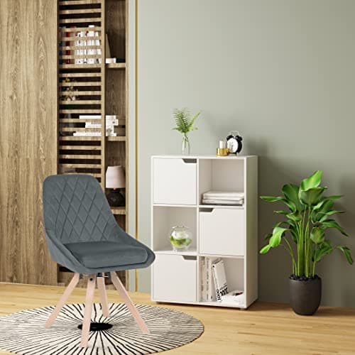 WOLTU Chaise Pivotante de Salle à Manger, Chaise de Cuisine Scandinave, Chaise de Salon, Chaise avec Siège Rembourré, Pieds en Bois Massif, Chaise en Velours, Gris Foncé, BH359dgr-1