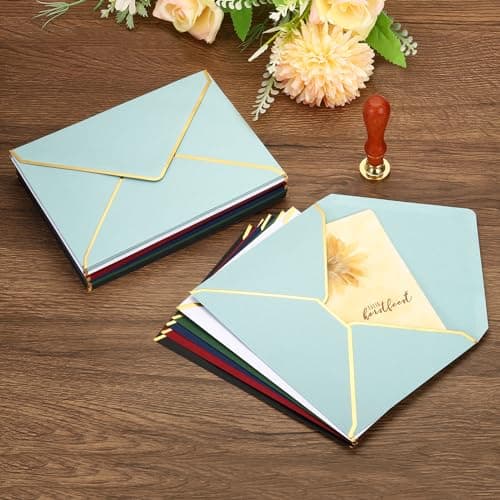 PATIKIL 100 Paquet A7 Enveloppes 5 x 7 Carte Noël Enveloppes V Rabat Enveloppe avec Or Bordures pour Bureau Mariage Cadeaux Cartes, Invitations, Photos, Graduation (Sage Vert)