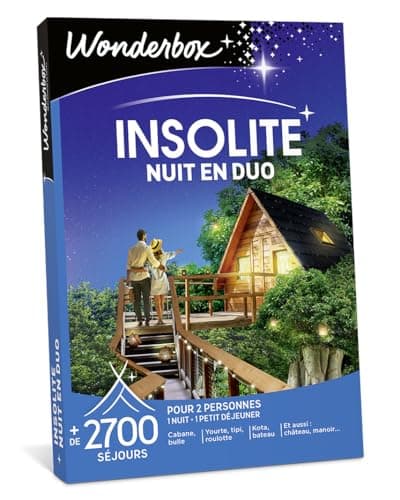 Wonderbox – Coffret Cadeau - Nuit Insolite en Duo - 2770 séjours avec Petit déjeuner Parmi Yourtes, Tipis, Bulles