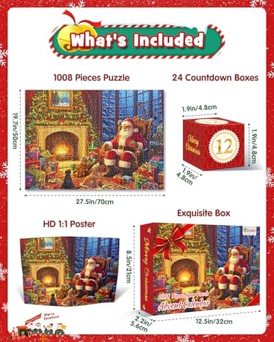 D-FantiX Calendrier de l'Avent Puzzles de Noël, 24 jours de compte à rebours pour enfants, garçons, filles, adolescents, 1008 pièces pour adultes, Cadeaux de Noël Puzzle Décoration de la maison