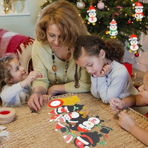 Kit Bricolage Noel Enfant, 12Pcs Pingouin Suspendue de Noël, Activites Manuelles Noel Enfants, Autocollants en Mousse Pendentif Créatif DIY pour Décoration Arbres de Noël, Fenêtres