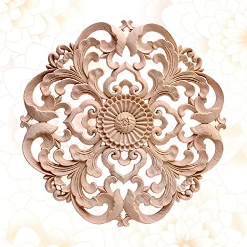 ORFOFE Rosace Sculptée Onlays De Meubles Bois Sculpté Onlay Meubles Applique Fleur Ornlay Applique Bois Non Fini Appliques Applique Non Peint Rond Onlays en Bois Moulure Bois Sculpt