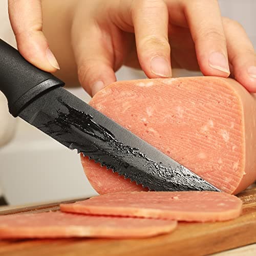 hecef Couteaux à Steak, 8 Pièces Couteaux de Table Aiguisés et Dentelés avec Manche Ergonomique, Set de Couteaux en Oxyde Noir, Couteau Viande en Acier Inoxydable, 12.7cm