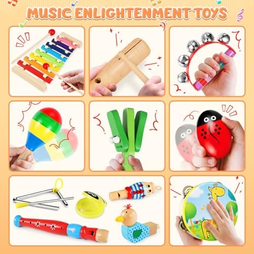 Jojoin 24PCS Instrument de Musique Enfant - Instrument de Musique Bebe avec Xylophone Tambour - Jouet Enfant Bebe 1 2 3 4 Ans - Jouets Musicaux pour Enfants - Cadeau Paques 2 3 4 Ans pour Fille Garçon
