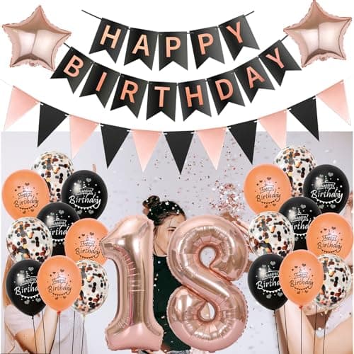 décoration 11 ans fille anniversaire ballons or rose noir,décoration anniversaire 11 ans fille ballons rosegold chiffre 11, Happy Birthday bannière 11 ans déco ballon 11 ans anniversaire fille