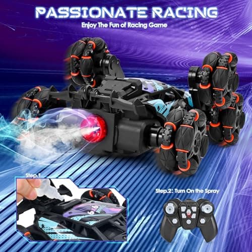Mamowla RC Voiture Télécommande Jouets pour Enfants, 4WD 2.4 Ghz RC Voiture Cascadeuse Télécommandée avec Pulvérisation et Lumières, pour Garçon Fille Jeux Extérieur Enfants de 8 à 12 Ans, Vert