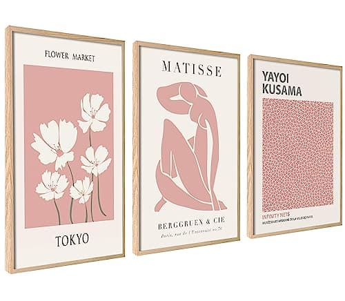 ag.art deco Affiche Decoration Murale 30x40 cm | Affiche Murale pour Salon et Chambre à Coucher | Poster Mural Sans Cadre | Lot de 3 Tableaux (Matisse Rose Pastel)