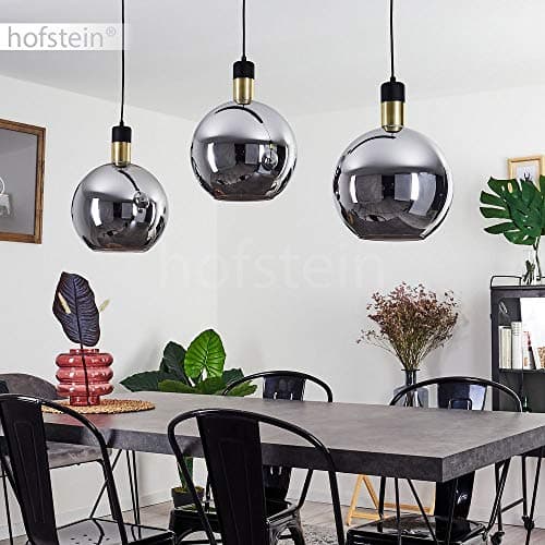 Suspension Tuvalu en métal noir et verre chromé, élégante suspension retro-moderne idéale au dessus d'une table vintage, hauteur max. 160 cm, pour 3 ampoules E27, ampoule(s) non incluse(s)