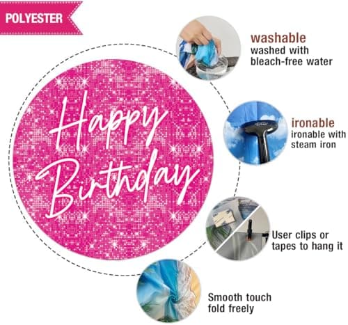 Toile de fond rose vif « Happy Birthday » à paillettes brillantes de 2,1 x 1,5 m pour photographie de filles et femmes, décoration de fête d'anniversaire pour filles et femmes, accessoires photo